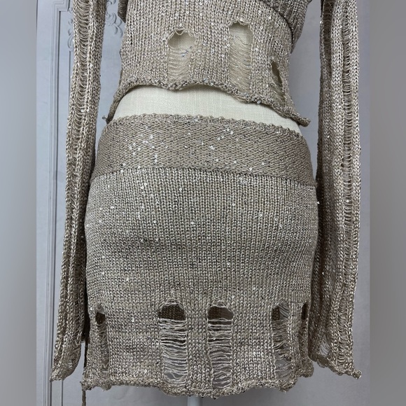 Polly Sequin Crochet Three Piece Skirt Sweater Dress Set - Picture 13 of 17